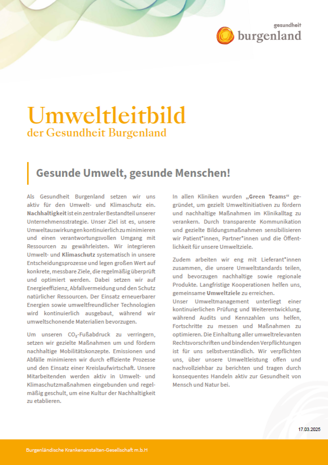 Foto: Screenshot Gesundheit Burgenland Deckblatt Umweltleitbild