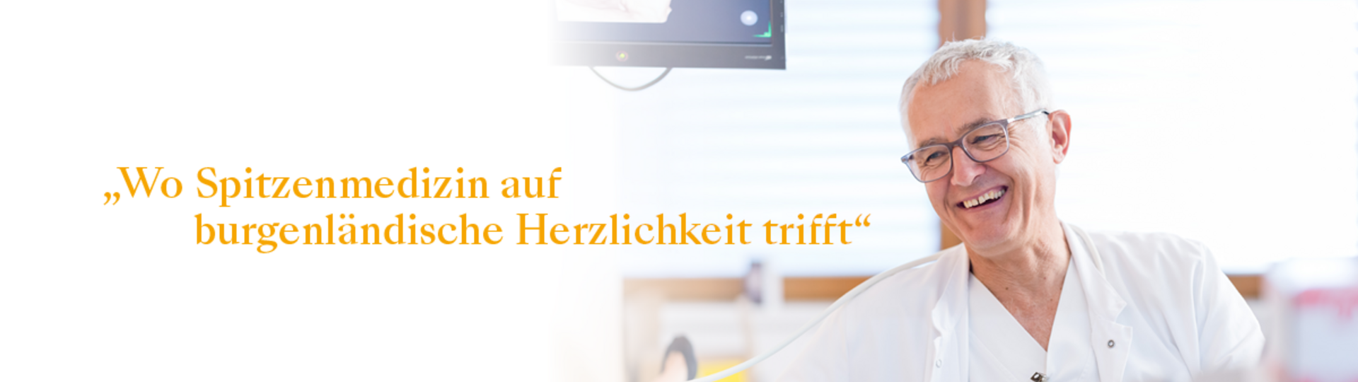 Arzt und Text “Wo Spitzenmedizin auf burgenländische Herzlichkeit trifft” Zweites Bild: Eine Ärztin und zwei Ärzte und Text “Wir sind Gesundheit Burgenland”